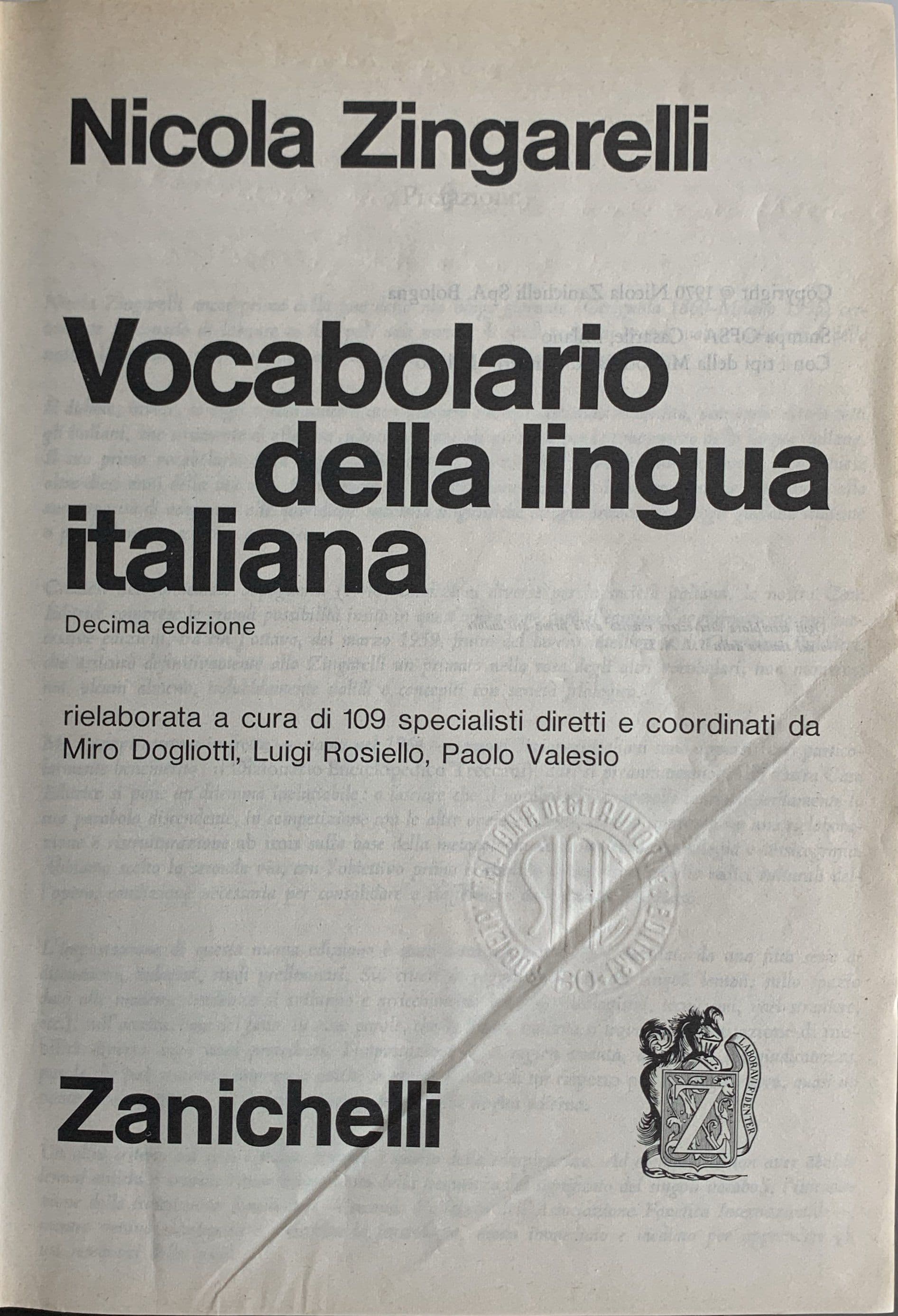 Vocabolario della lingua italiana Zingarelli